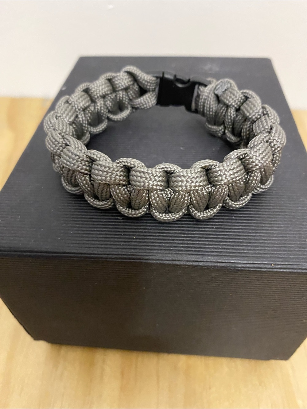 Grey Tactical Paracord Bracelet with Black Secure Buckle